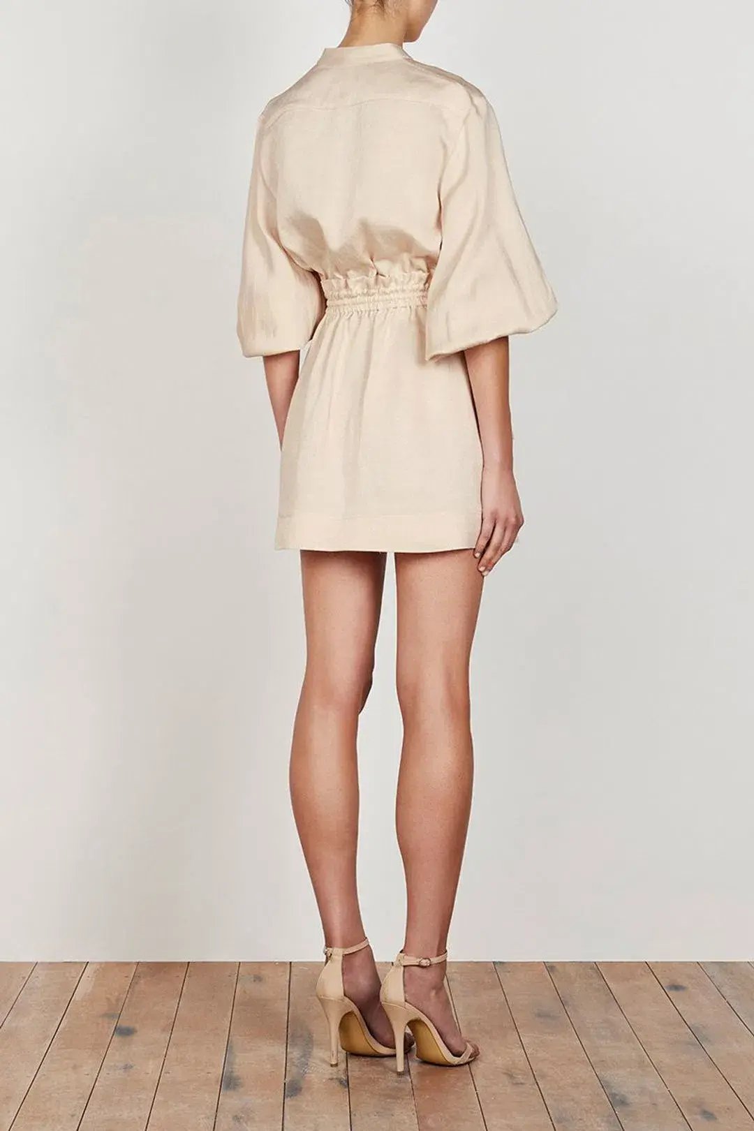 Shona Joy Ellington Linen Balloon Sleeve Mini Dress Cream Size 8 photo 2
