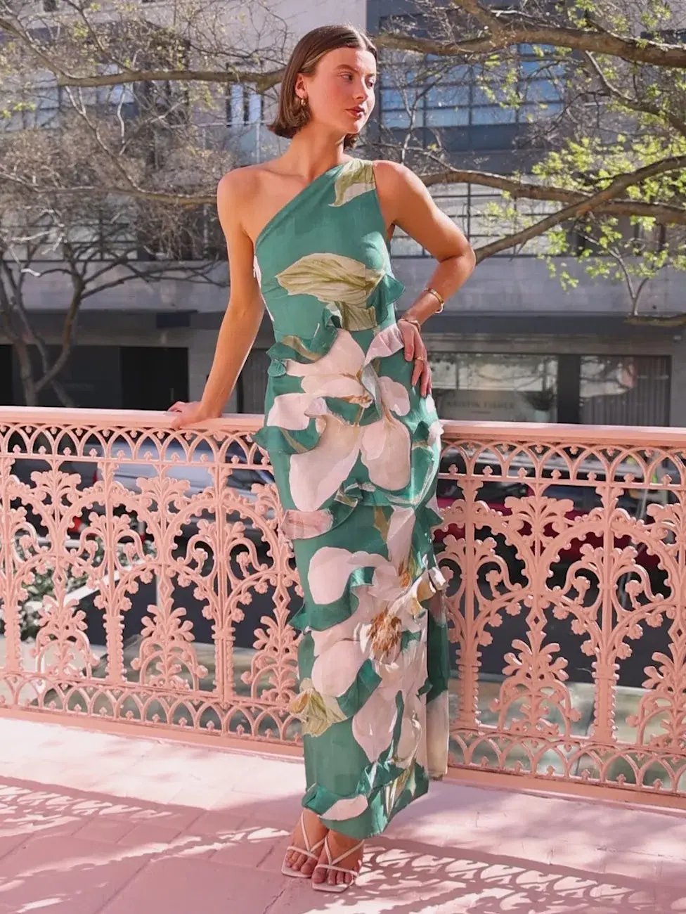 By Nicola Emiliano One Shoulder Maxi Dress in Pine Green Size 12 photo 5
