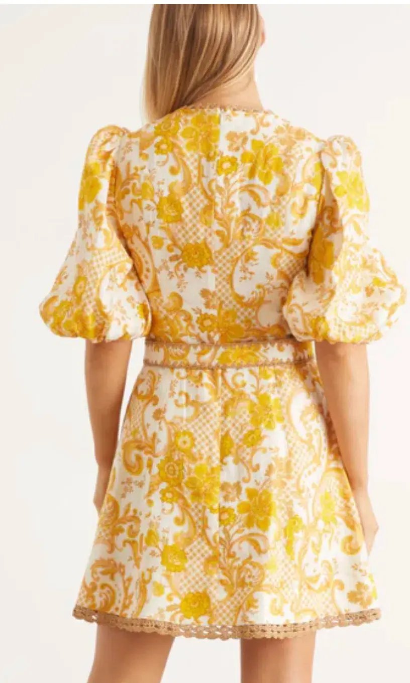 Zimmermann Postcard Mini Dress Yellow Size 1/ AU 10 photo 4