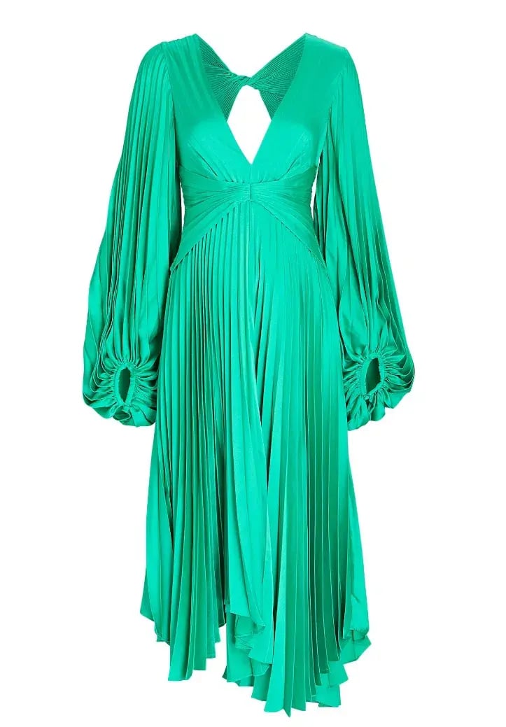 Acler Palms Pleated Satin Midi Dress Green Size 10 photo 3
