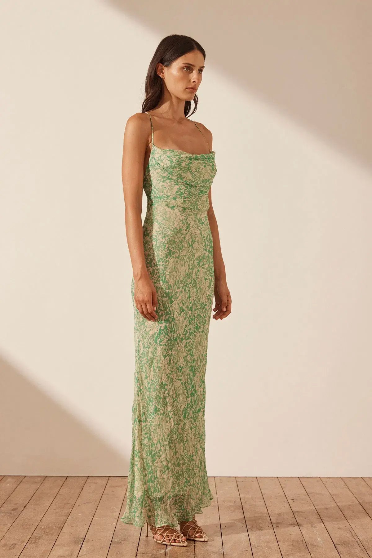 Shona Joy Belvedere Lace Back Bias Maxi Dress Green Size 10 photo 5