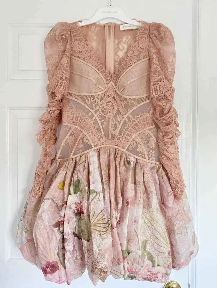 Zimmermann The Dancer Lace Mini Dress in Blush Garden Floral Size 1/Au 8 photo 3