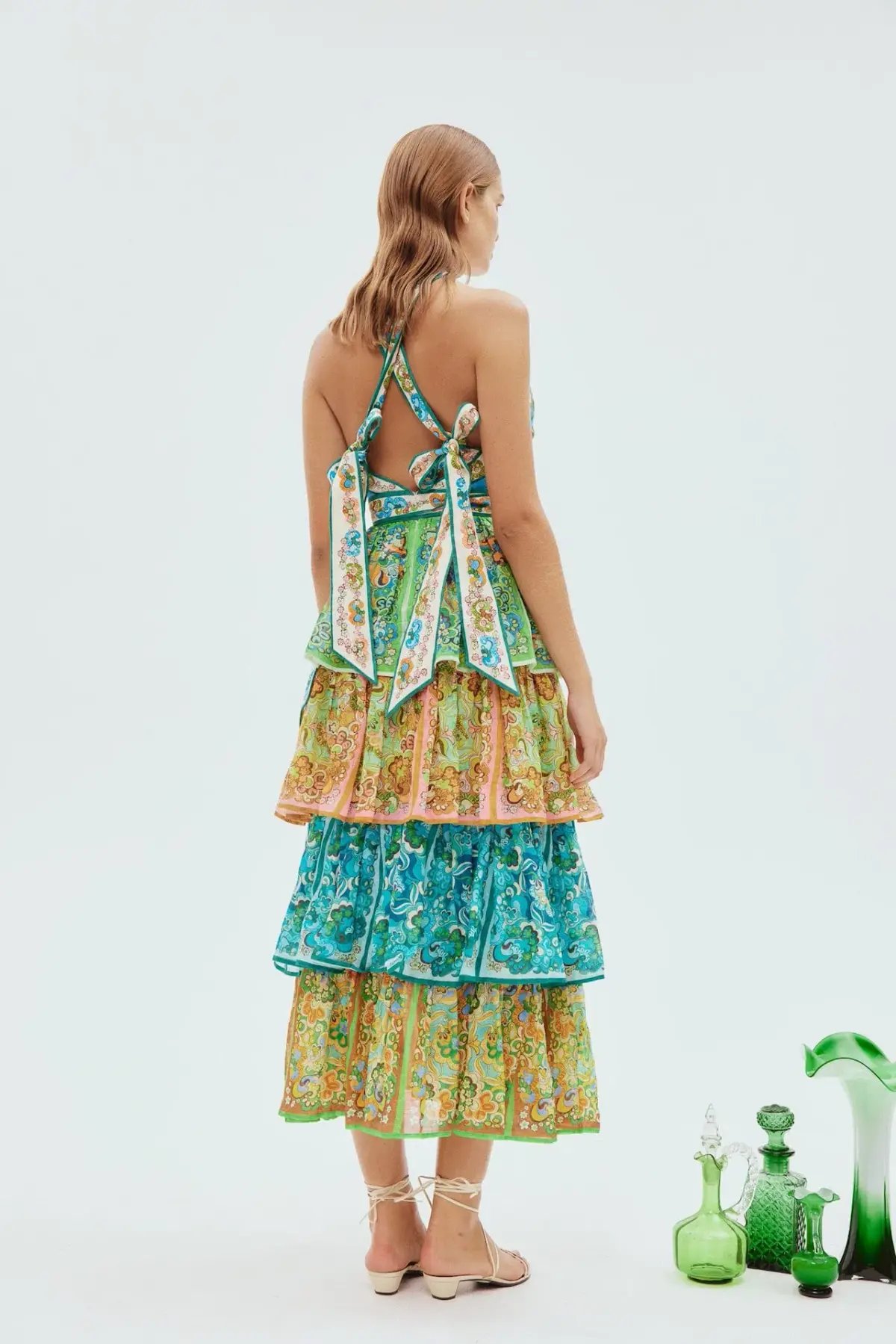 Alemais Dreamer Halter Tier Midi Dress Floral Size 8 photo 3