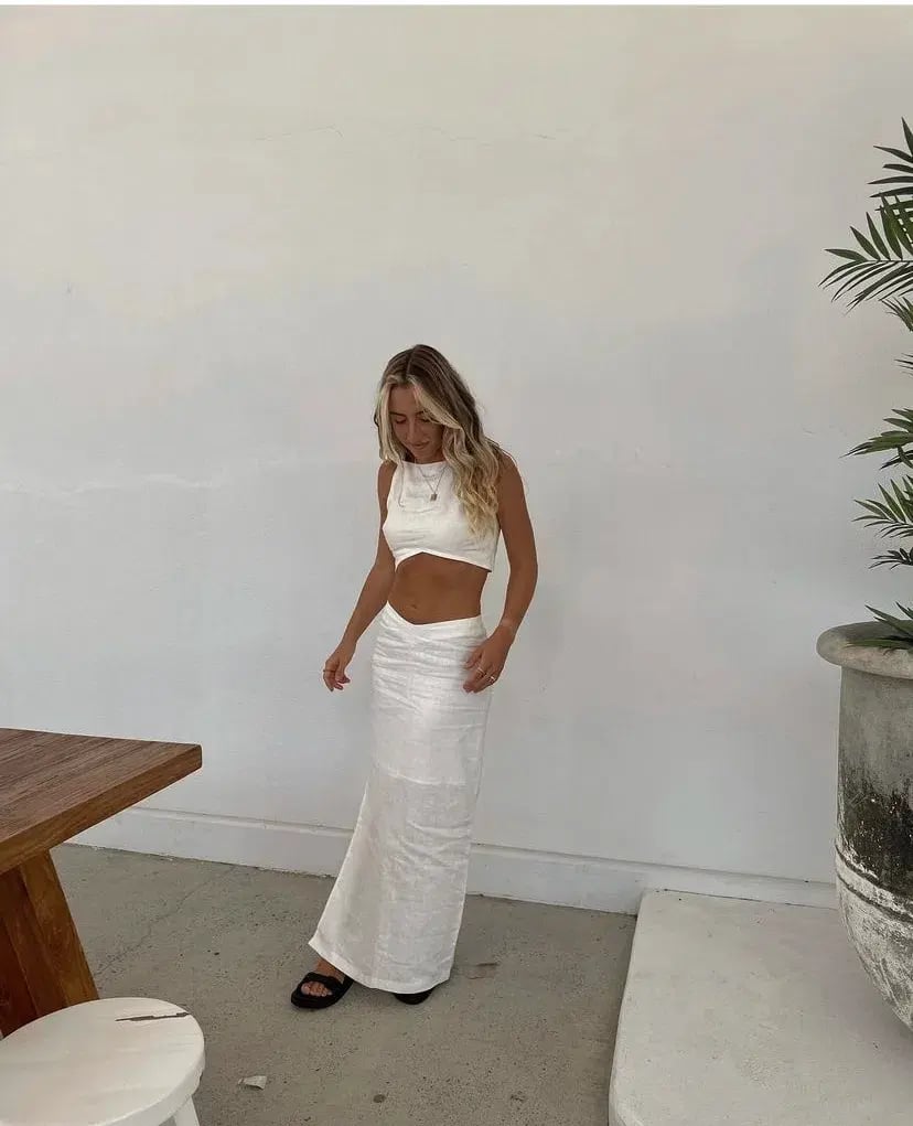 Sir the Label Ambroise Knot Crop Top and Midi Skirt Set White Size 1/Au 8 photo 2