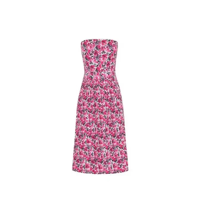 By Johnny Strapless Pleat Midi Dress Floral Size 10 photo 3