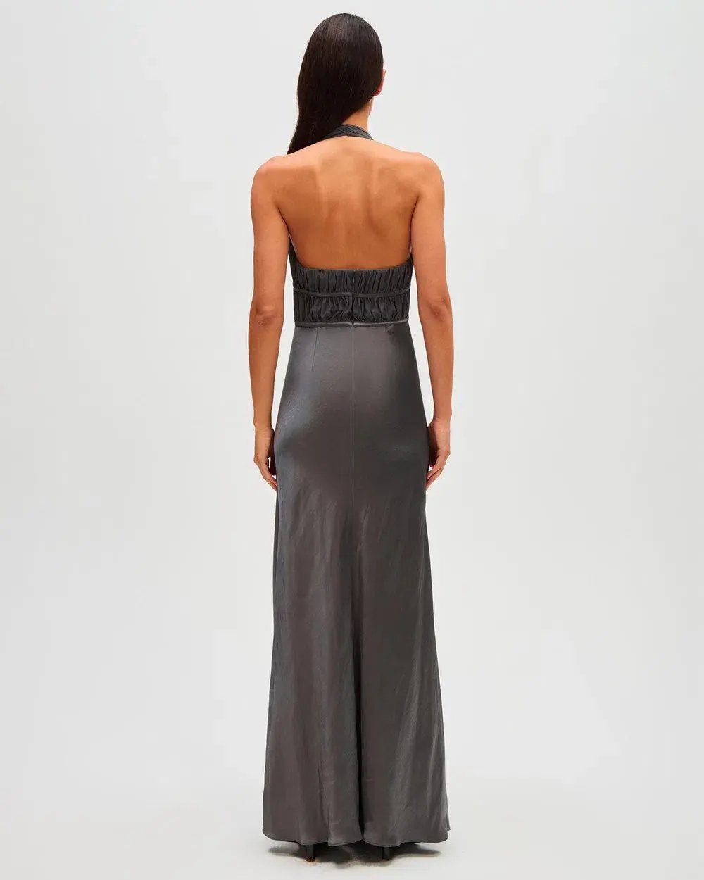 Misha Celine Satin Maxi Dress in Pewter Size 8/S photo 3