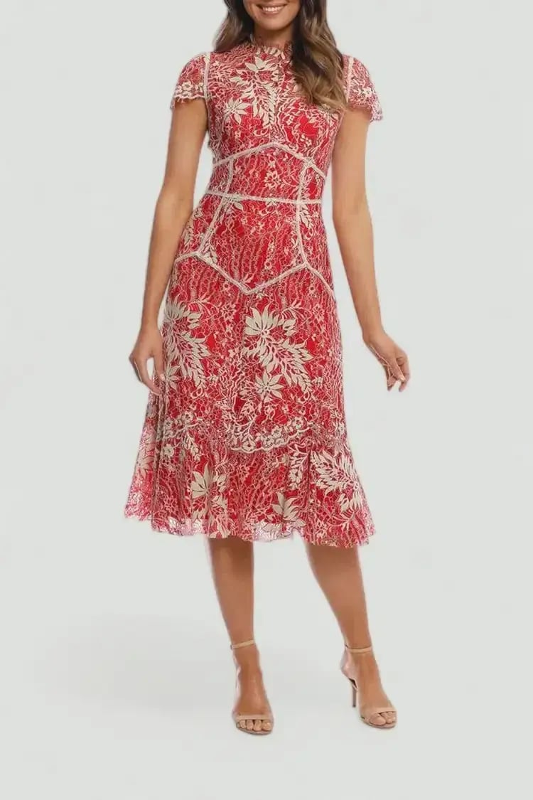 Moss and Spy Annika High Neck Dress Red Size 8 photo 2