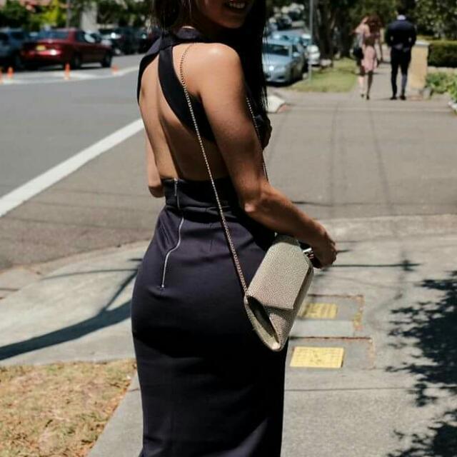 Nicholas Ponte Wrap Halter Dress (Navy) - Size 8 photo 4