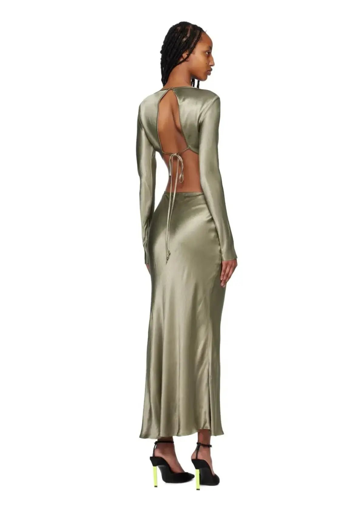 Bec & Bridge Ren Satin Long Sleeve Midi Dress Dark Olive Size AU 8 photo 3