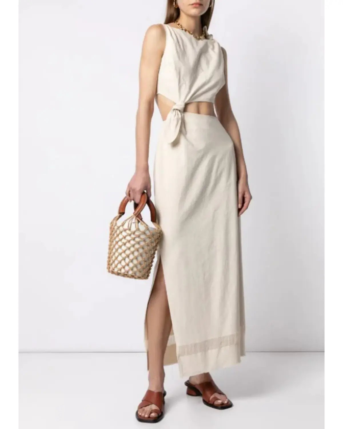 Sir The Label Marne Knot Dress Beige Size AU 6 photo 3