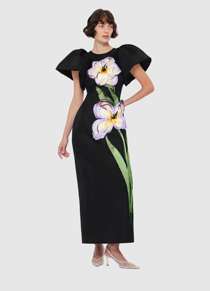 Leo Lin Lucinda Appliqué Floral Maxi Dress - Black photo 5