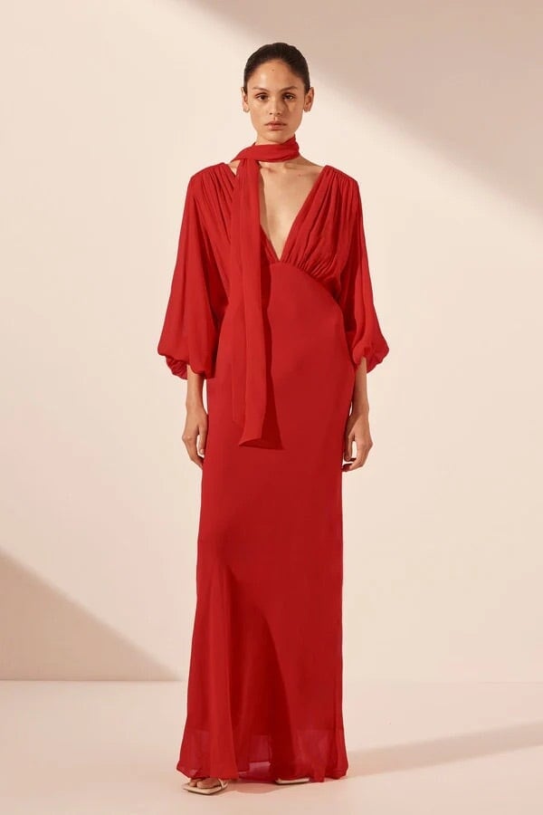 Shona Joy Amina Plunge Balloon Sleeve Maxi Chilli photo 3