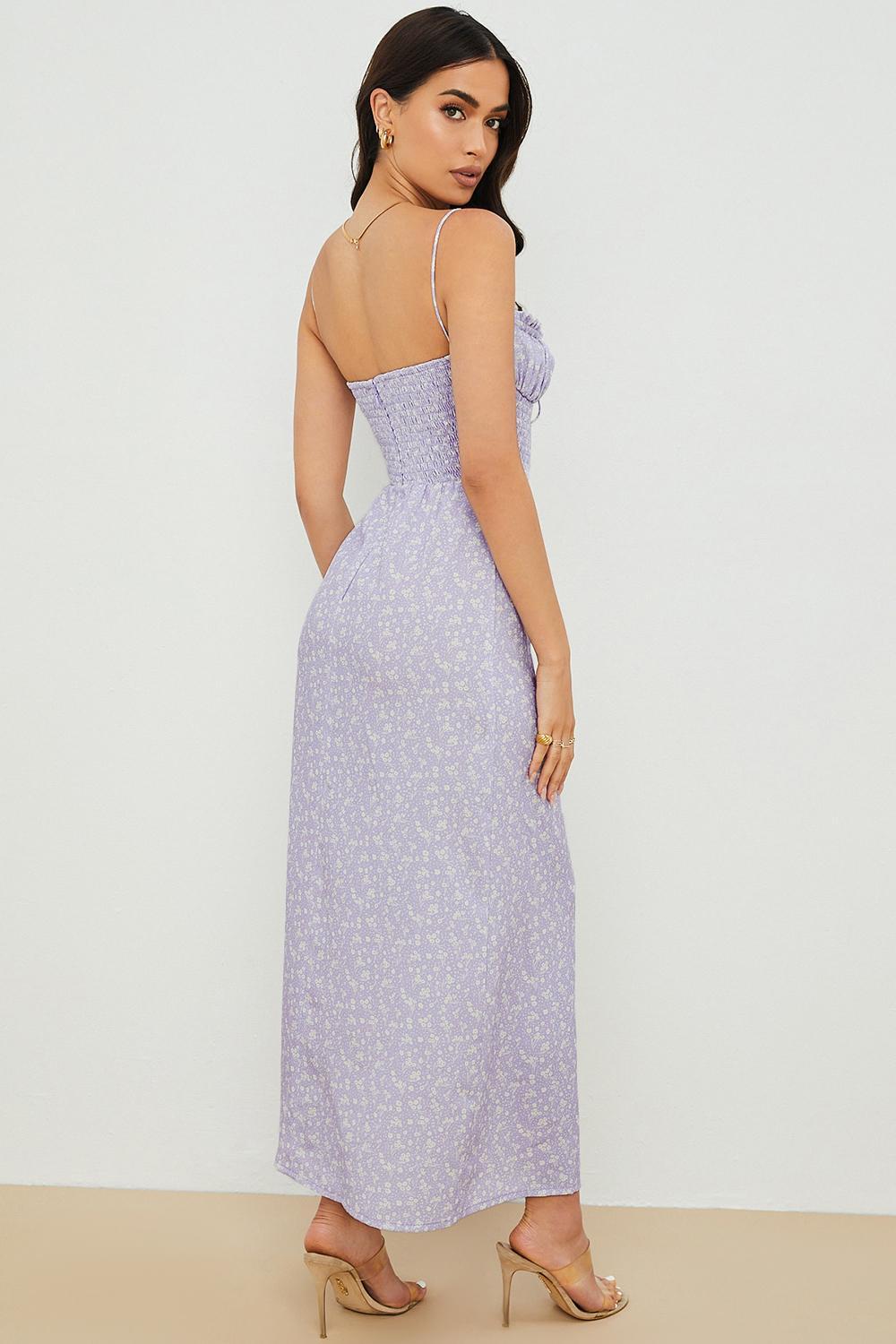 House of CB Janelle Shirred Ankle Maxi Dress Lilac Floral Size 14 photo 3