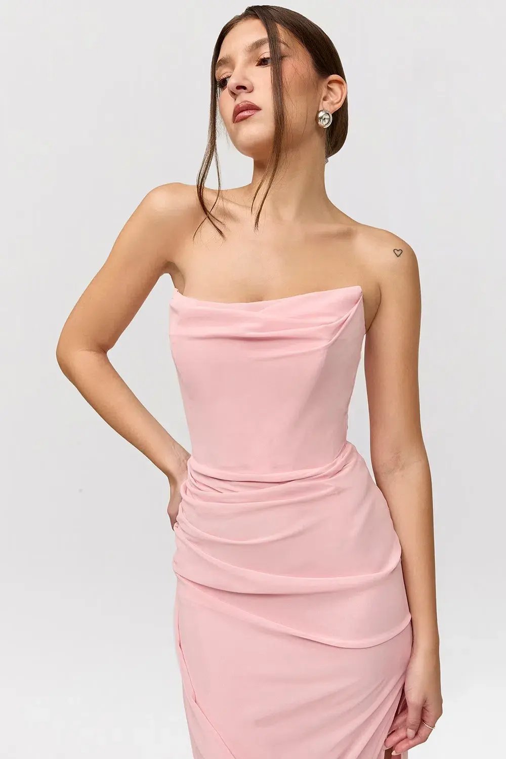 House Of CB Adrienne Georgette Strapless Gown in Pink Quartz Size 8 photo 3