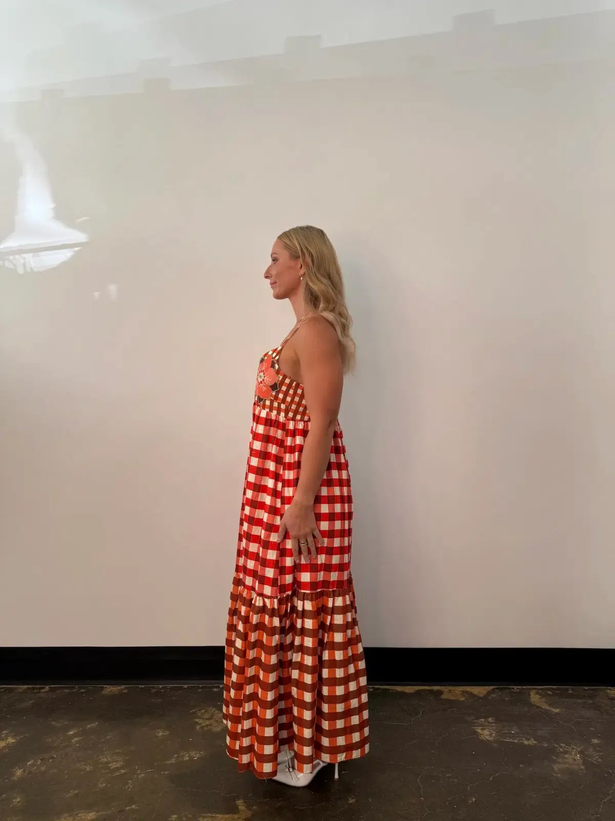 Bohemian Traders Gingham Embroidery Dress In Ruby Cream / Size 12 photo 2