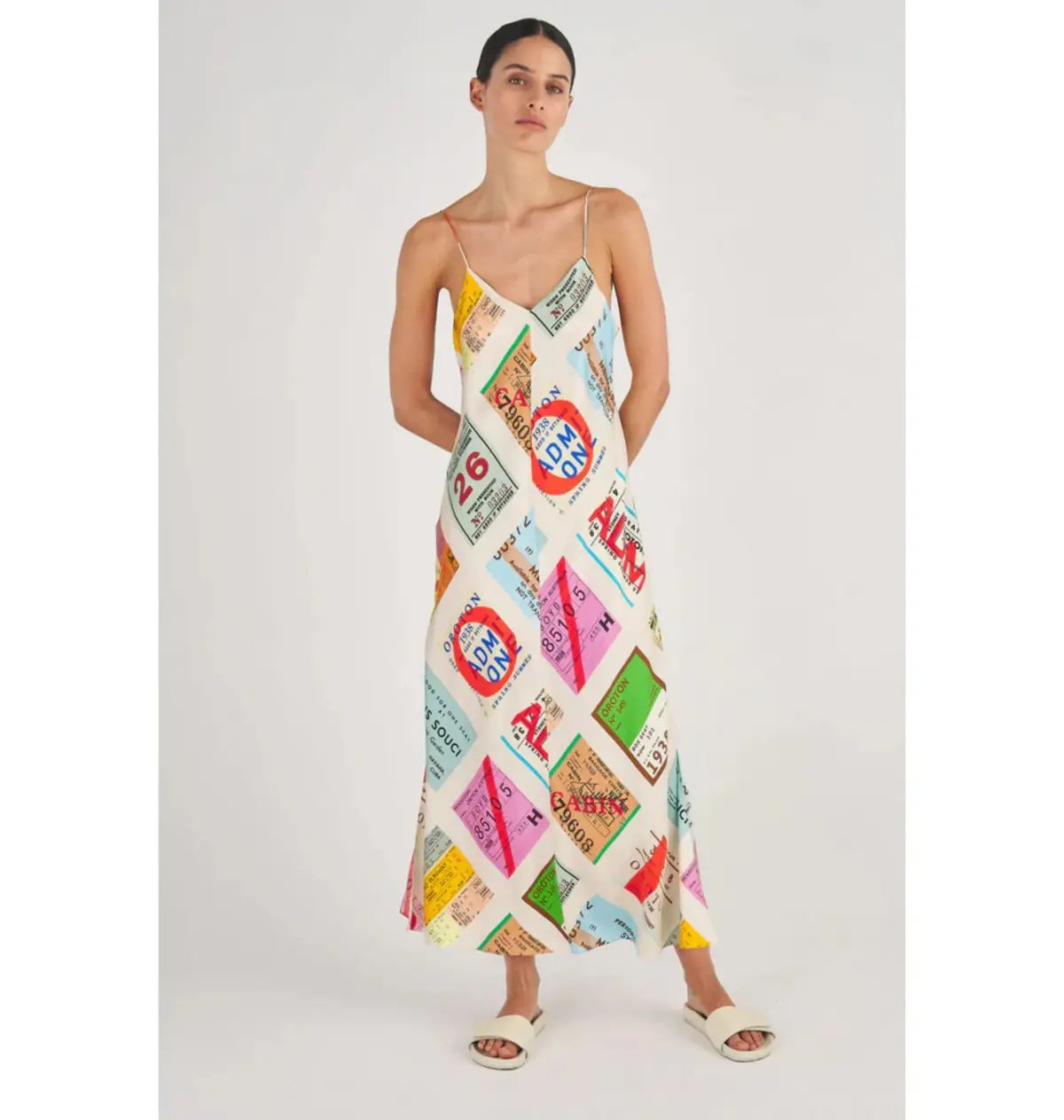Oroton Ticket Print Slip Maxi Dress  Multi Size AU 14 photo 3