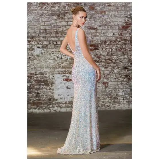 Mia Bella The Santa Fe Gown Silver sequin Size 10 photo 2