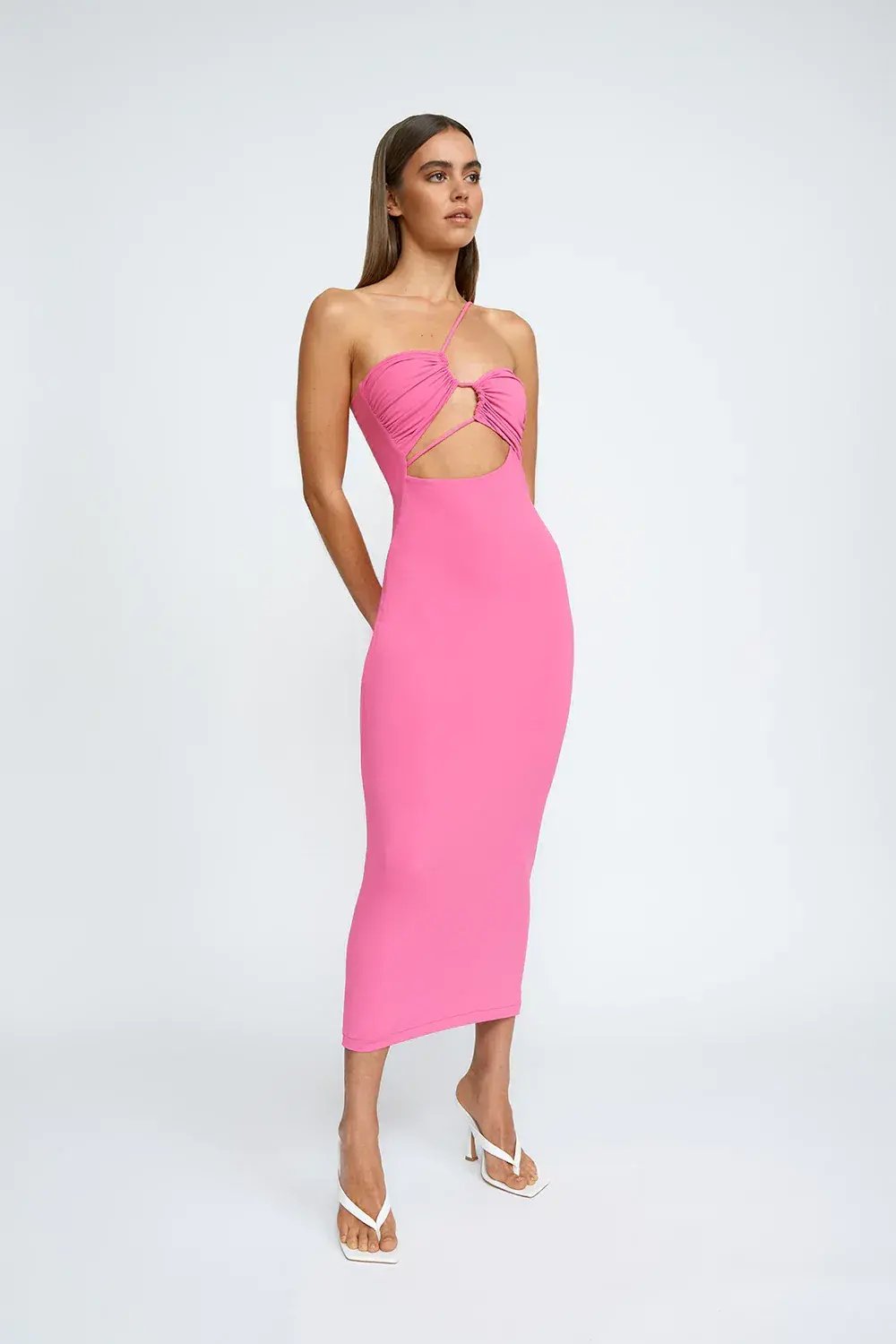 By Johnny Siya Slice Gather Dress Pink Size 8 photo 4