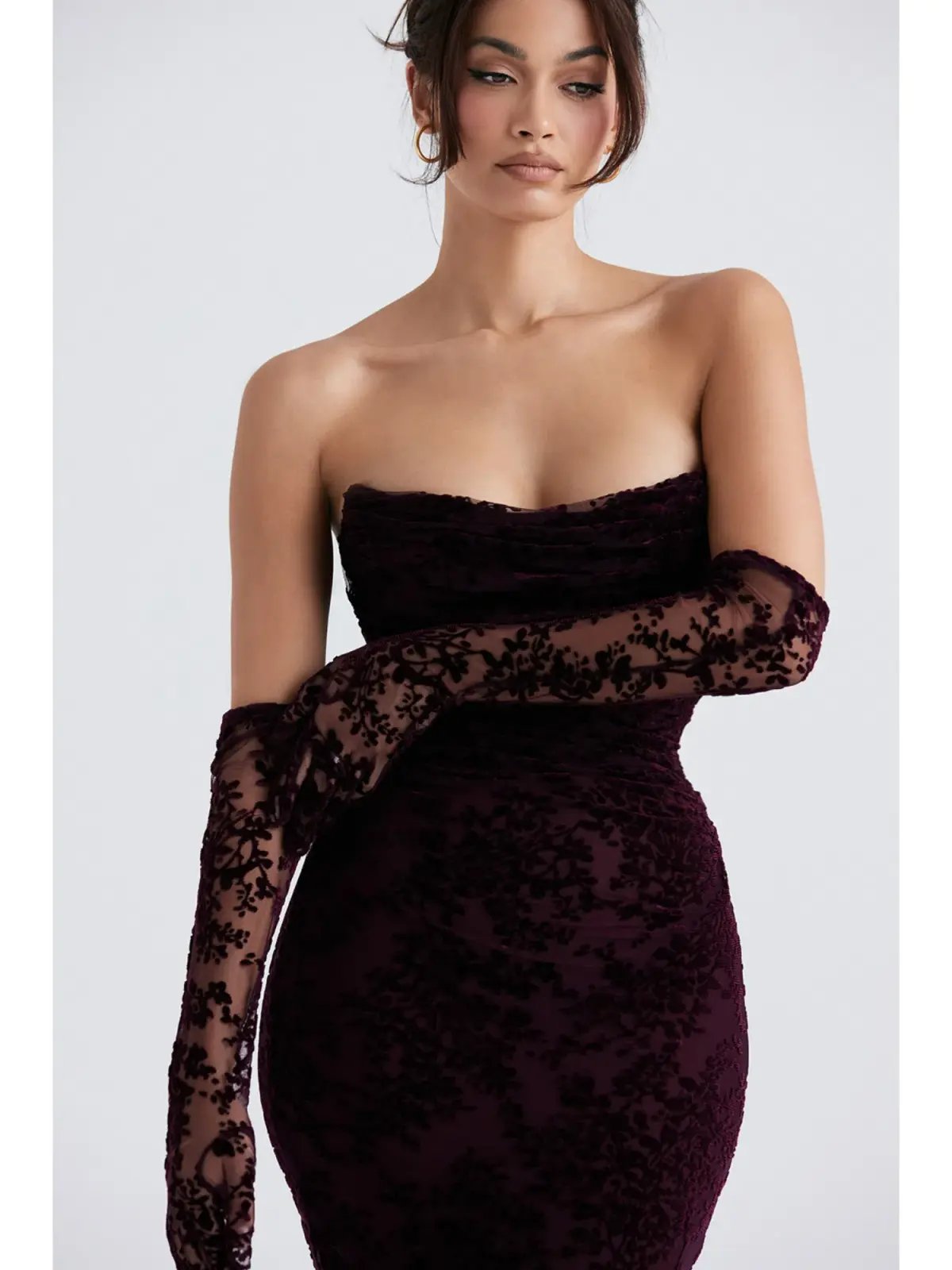 House Of CB Isadora Devore Corset Dress Black Cherry Size XS / AU 6 photo 2