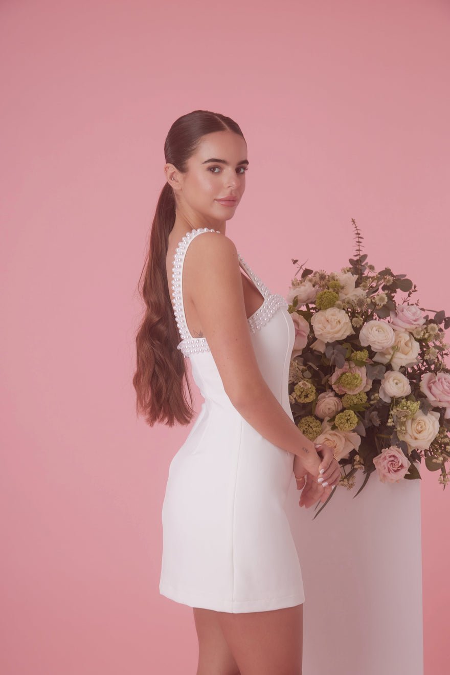 Odd Muse The Ultimate Muse Pearl Trim Mini Dress - White photo 2