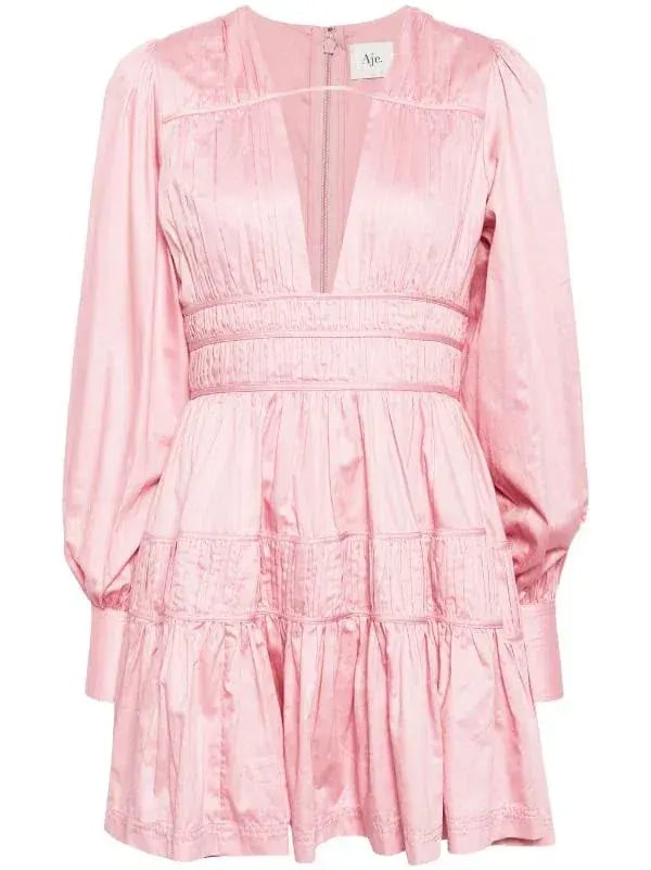 Aje Fallingwater Ruched Mini Dress Chalk Pink Size 8 photo 9
