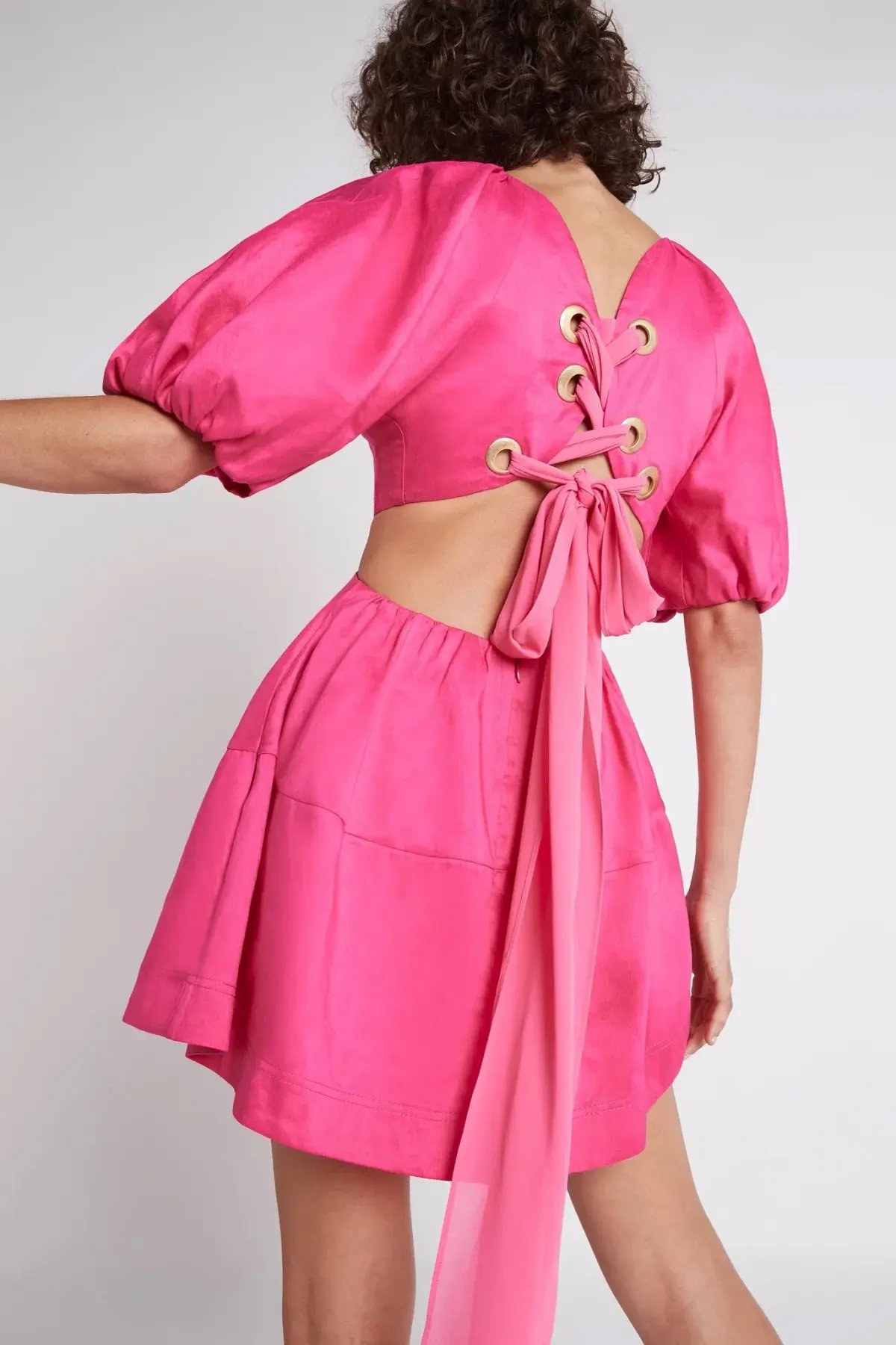 Aje Admiration Lace-Up Mini Dress in Pink - Size 6 photo 7