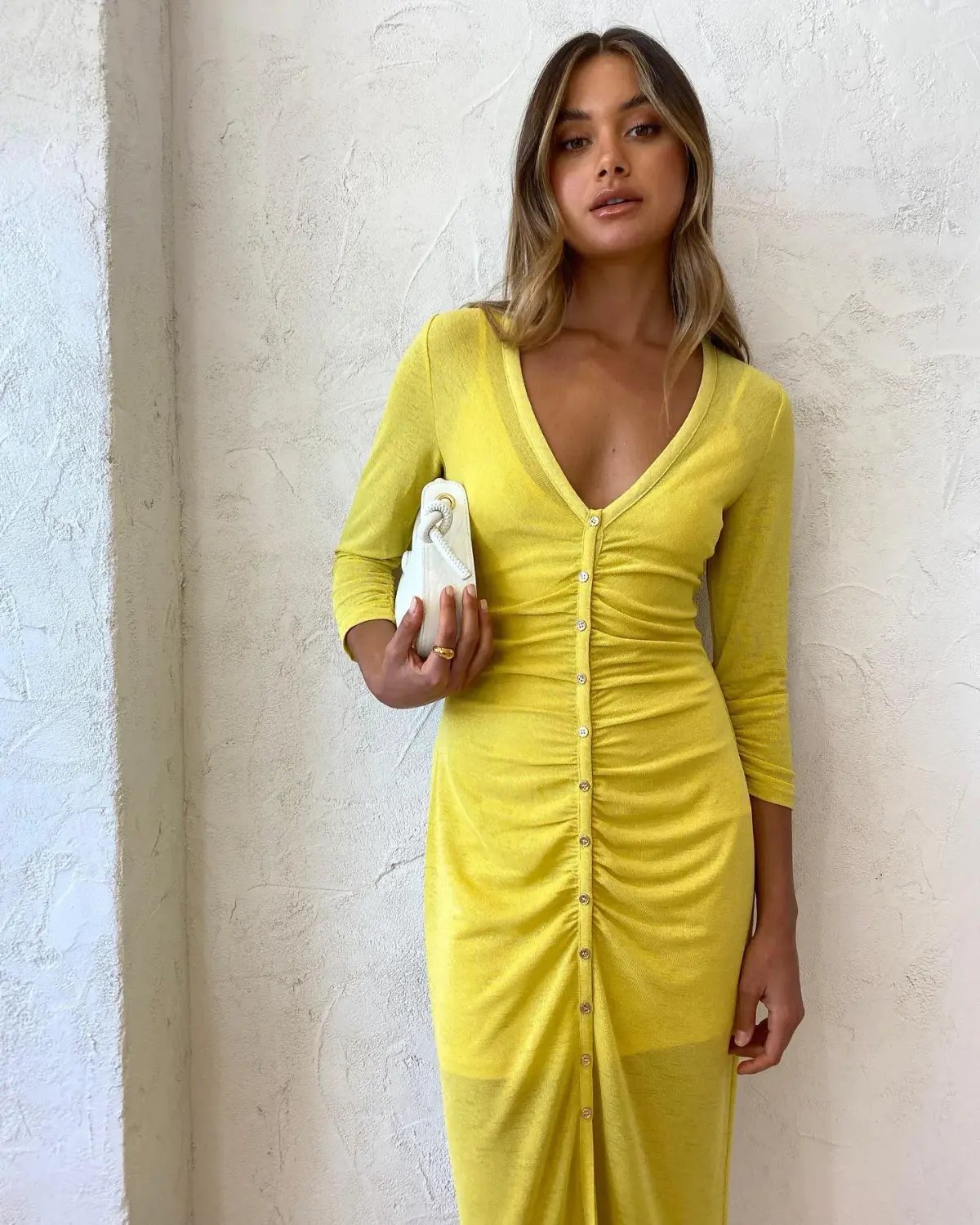 Suboo Asha Long Sleeve Button Front Dress Lemon Size L / AU 12 photo 3