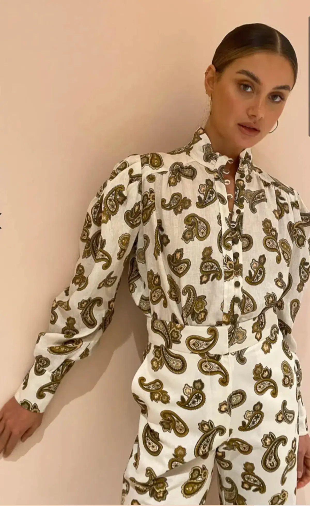 Alemais Mia Puff Blouse Size 8 & Crop Pant Size 12 Set in Cream Paisley photo 4
