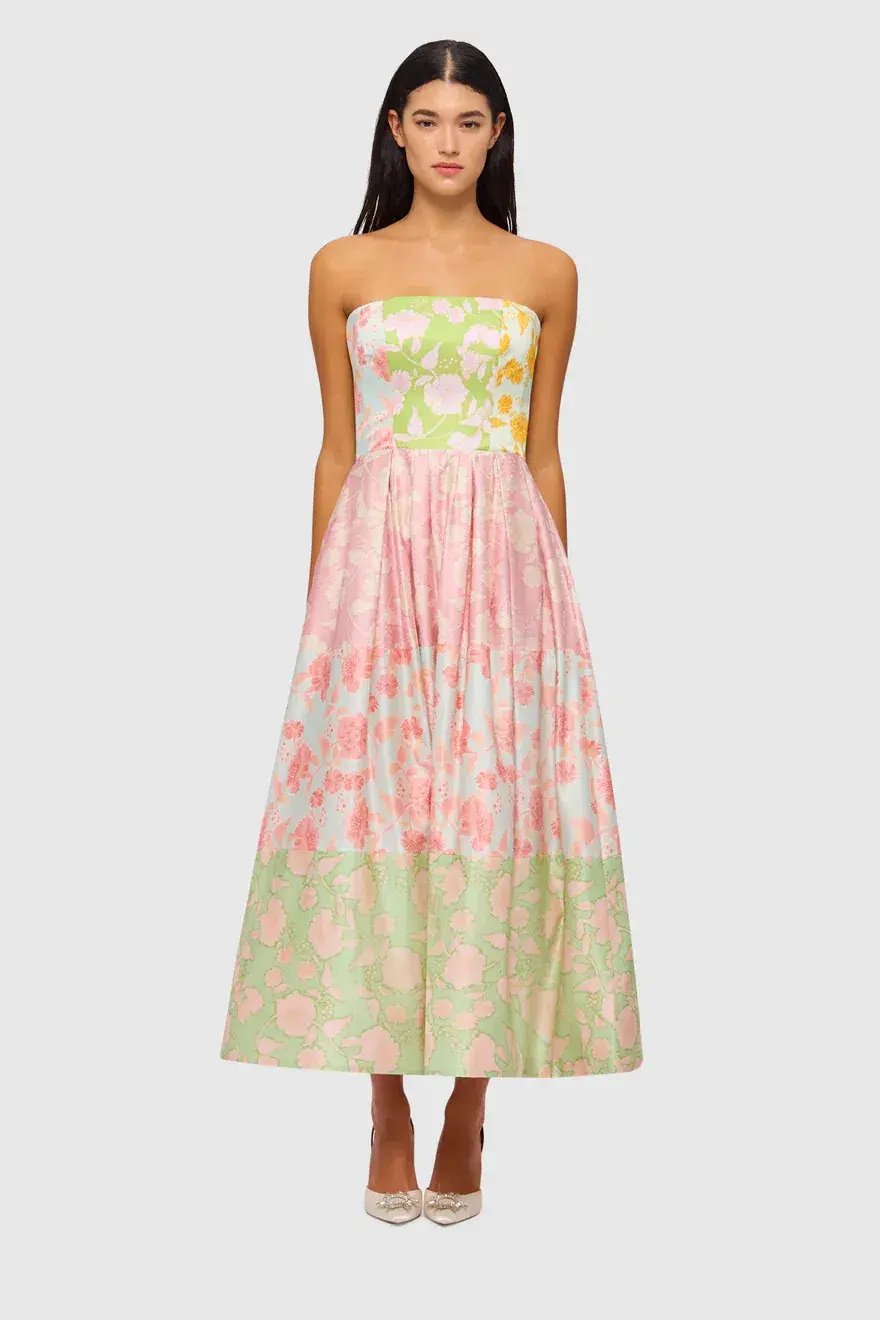 Leo Lin Ana Halterneck Midi Dress Anamone Splice Print Size 12 photo 2