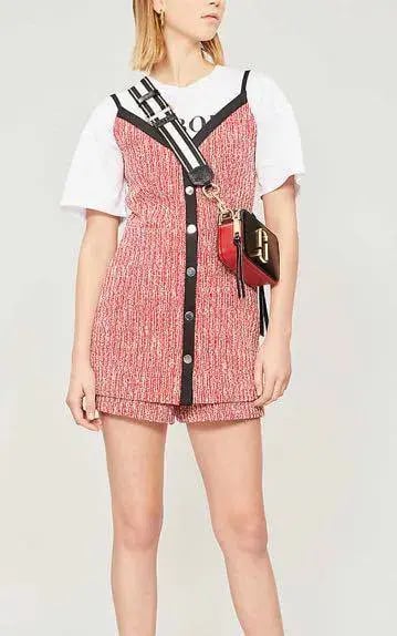 Maje Rever Skirt Overlay Tweed Cotton Blend Playsuit Red Size AU 8 photo 2