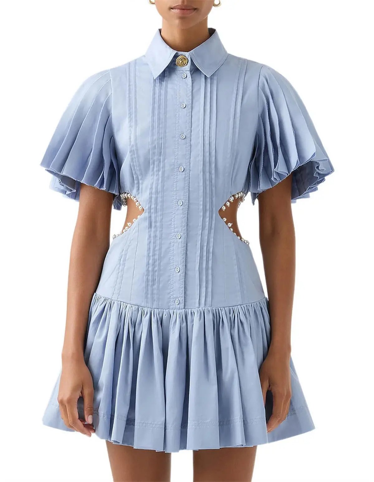 Aje Mythos Pearl Waist Mini Dress Steel Blue Size 10 photo 4