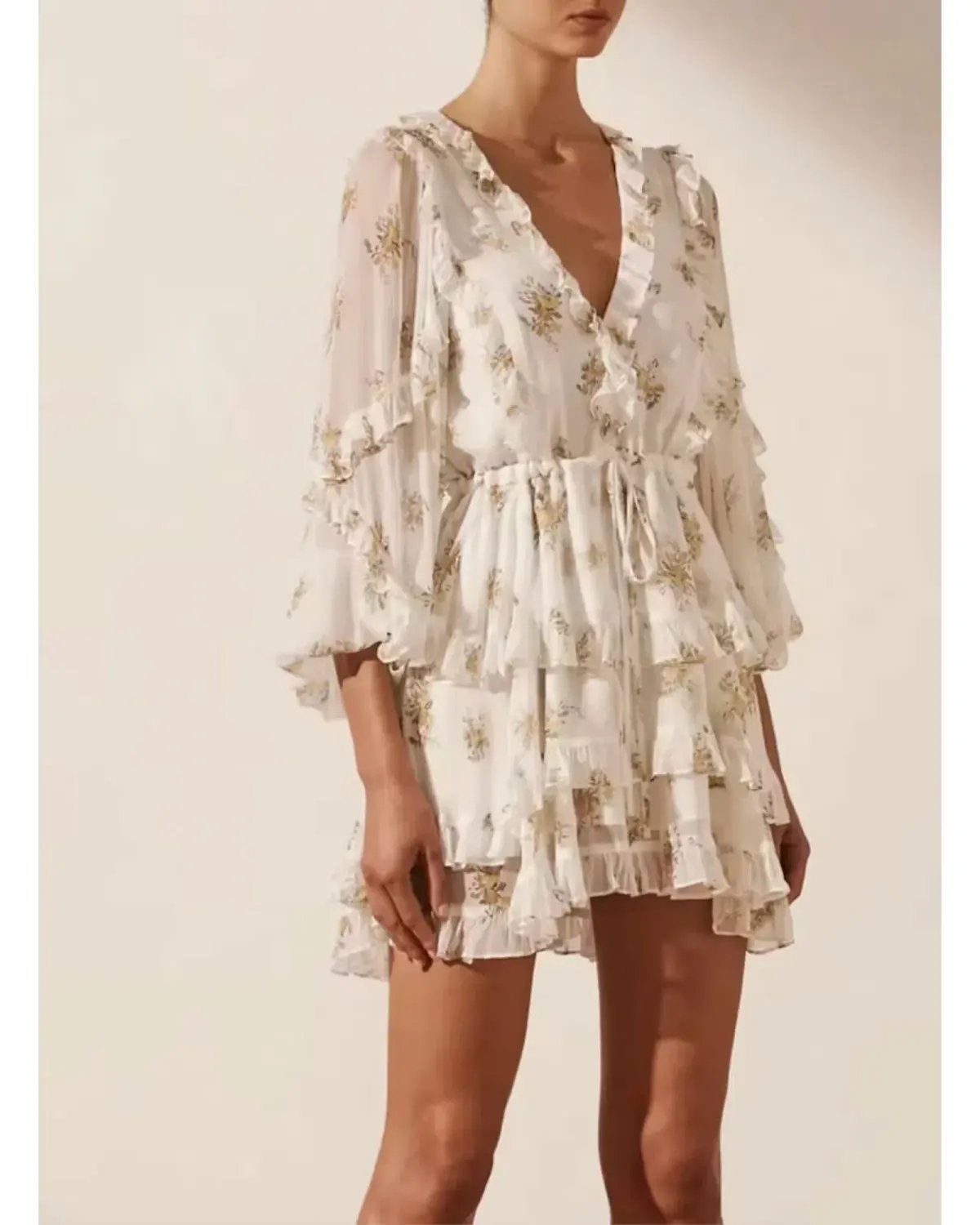 Shona Joy Julieta Balloon Sleeve Frill Mini Dress Print Size AU 14 photo 2