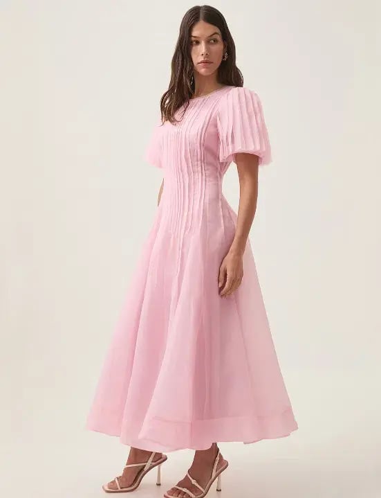 Aje Nova Pleated Midi Dress - Chalk Pink - Size 12 photo 3