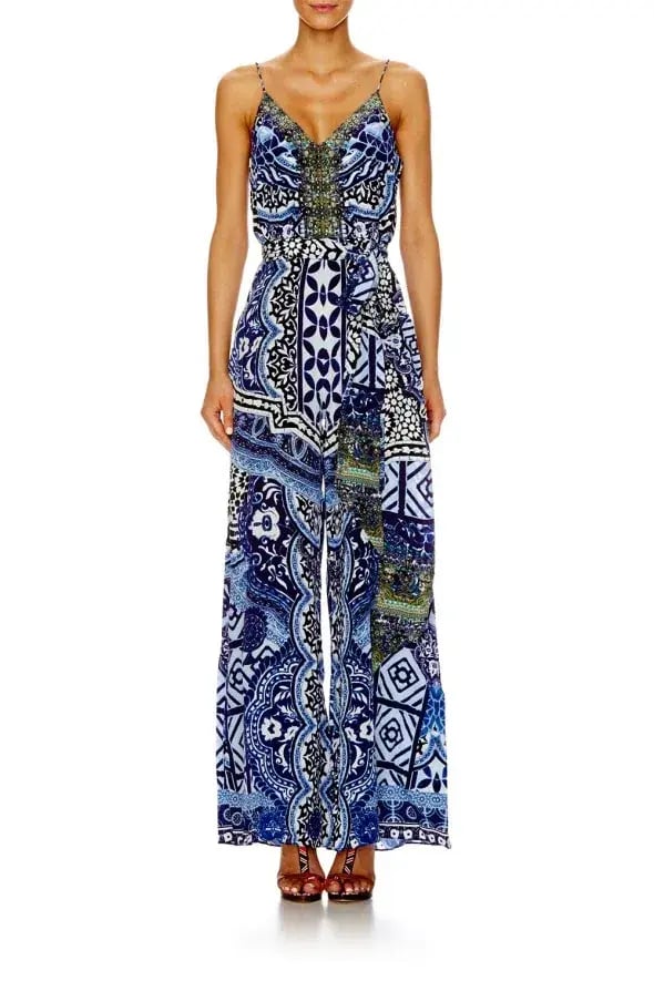 Camilla Under the Medina Moon Wide Leg Jumpsuit Blue Print Size 10 photo 2