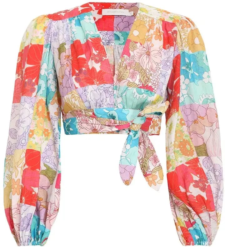 Zimmermann The Bells Tie Crop Top in Multi Floral Print Size 6 photo 2