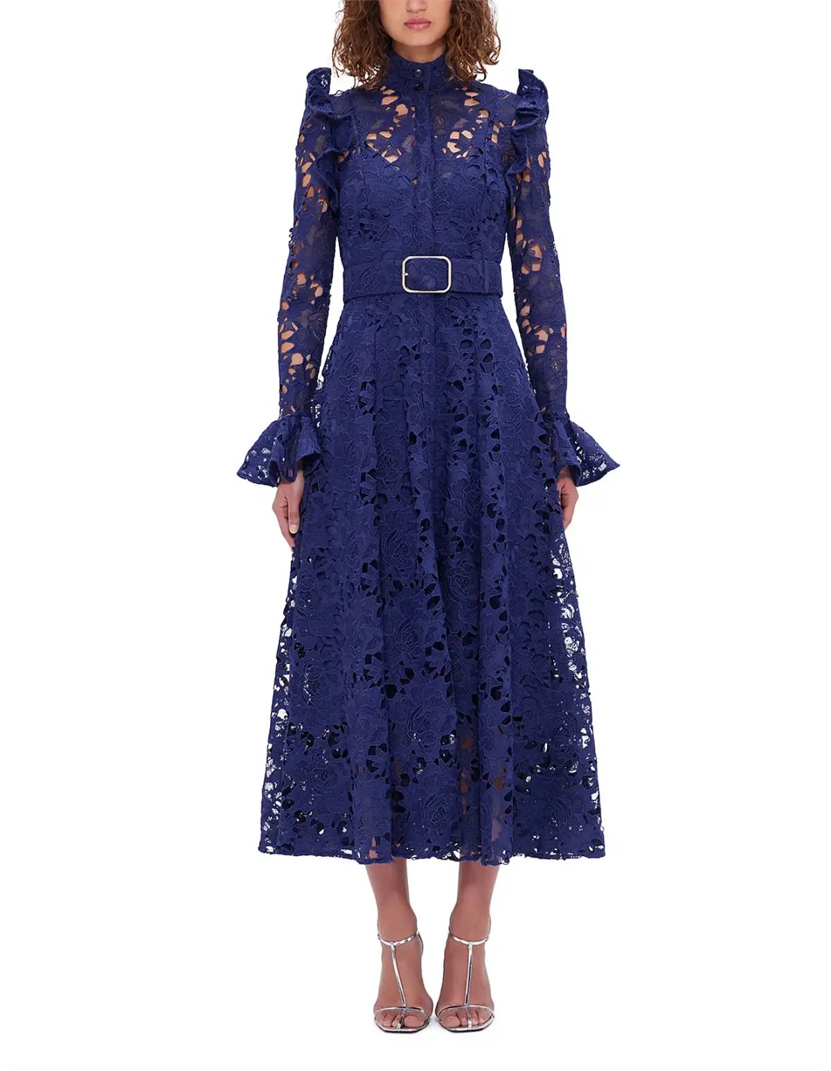 Leo Lin Aliyah Lace Butterfly Sleeve Midi Dress Oxford Blue Size 10 photo 2