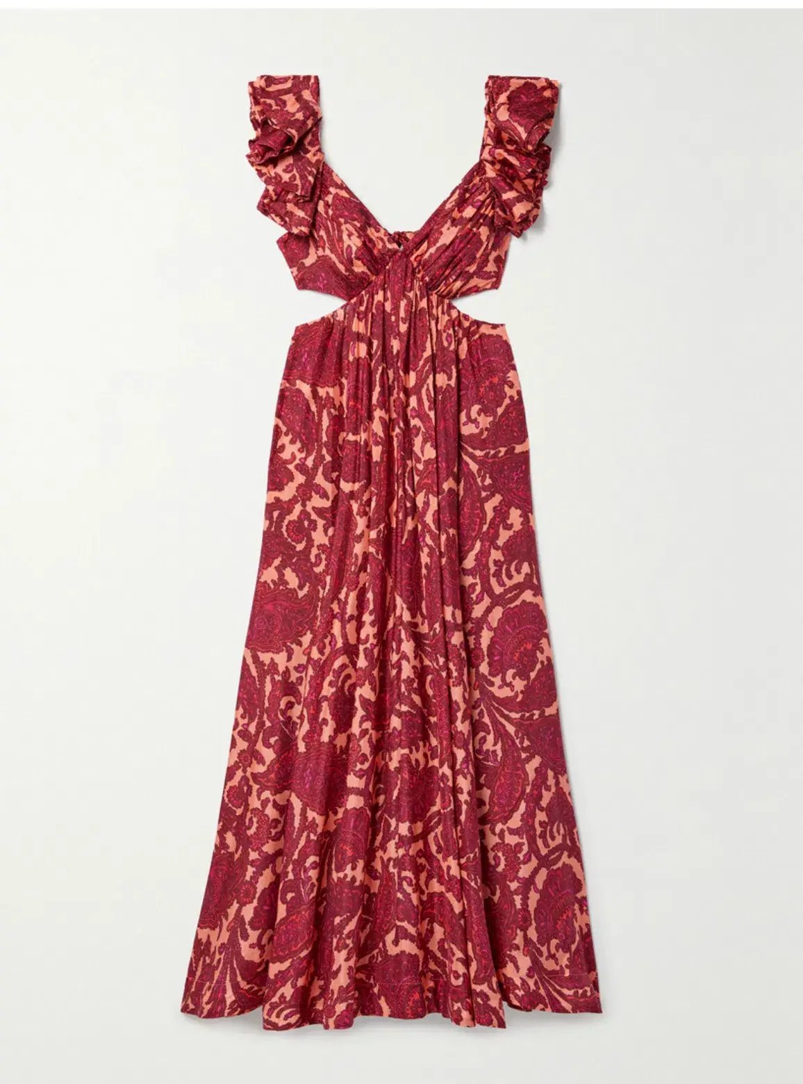 Zimmermann Tiggy Cutout Ruffled Silk Midi Dress Paisley Print 2/AU 12 photo 3