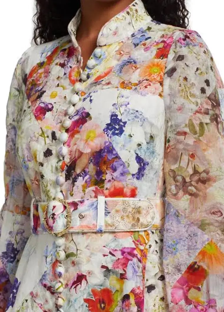 Zimmermann Prima Belted Mini Dress Patchwork Floral Size 3 / AU 14 photo 2