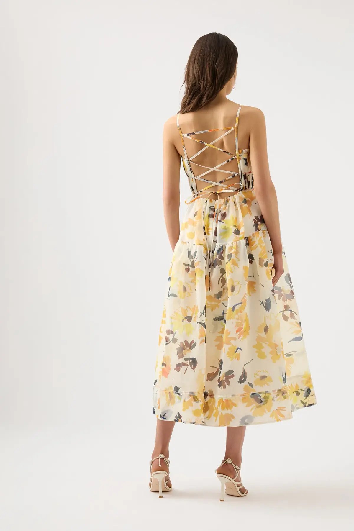 Aje Botanica Cross Back Sunflower Midi Dress Floral Size 4 photo 3