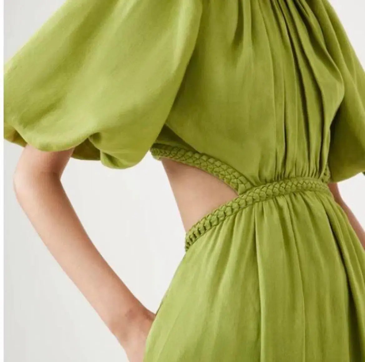 AJE Capucine Puff Sleeve Midi Dress in Verdant Green Size 8 photo 3