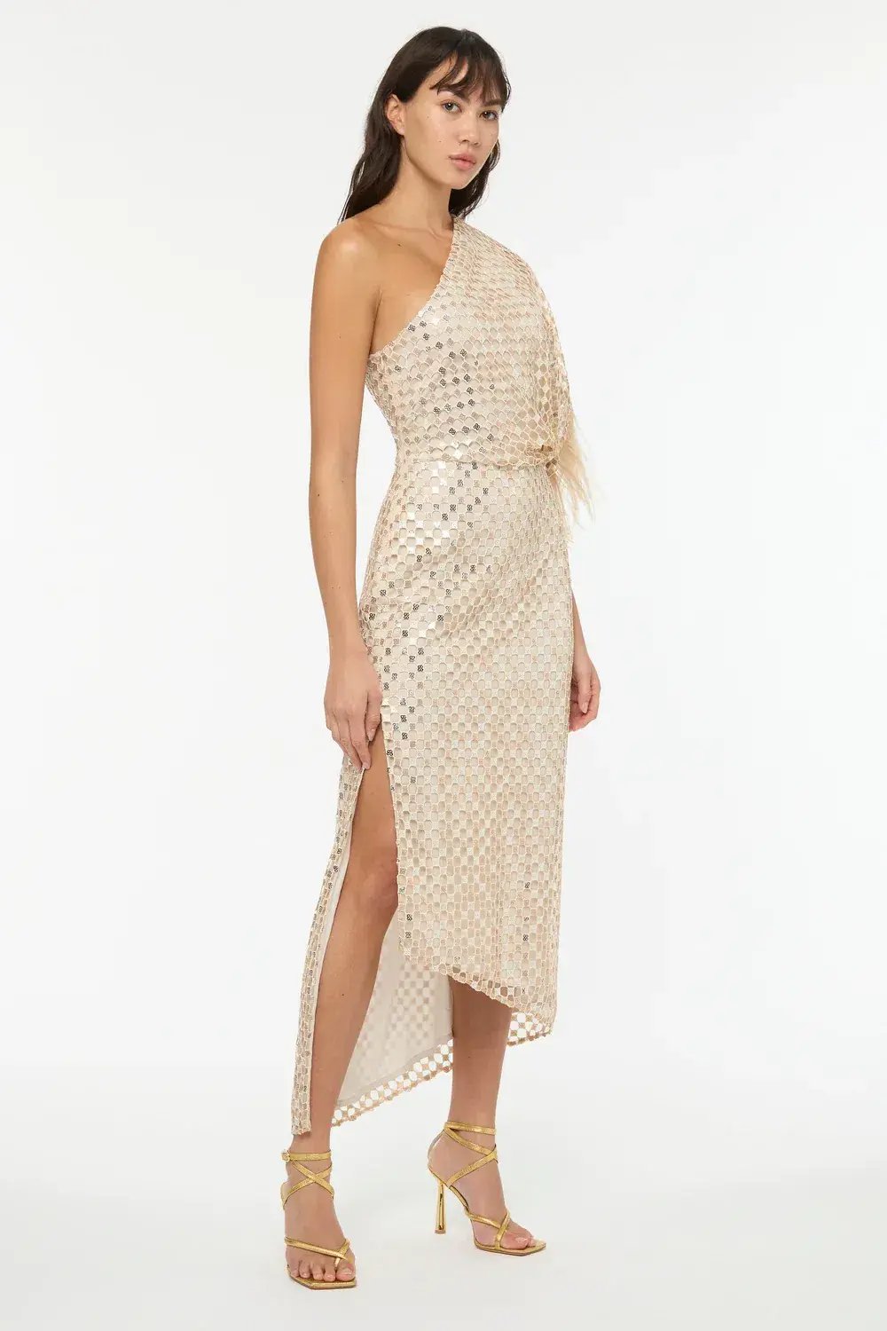 Manning Cartell Checkerboard Sequin Event Dress Glod Size AU 6 photo 5