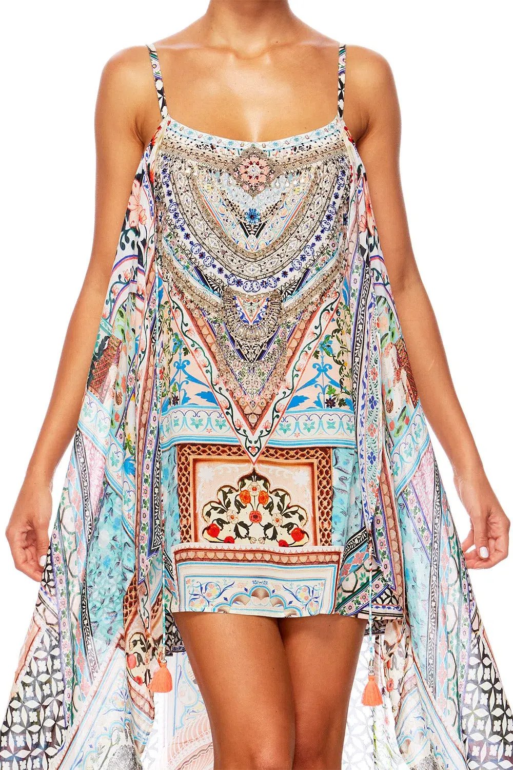 Camilla Mini Dress With Long Overlay Lady Lake Print Size 8 photo 3