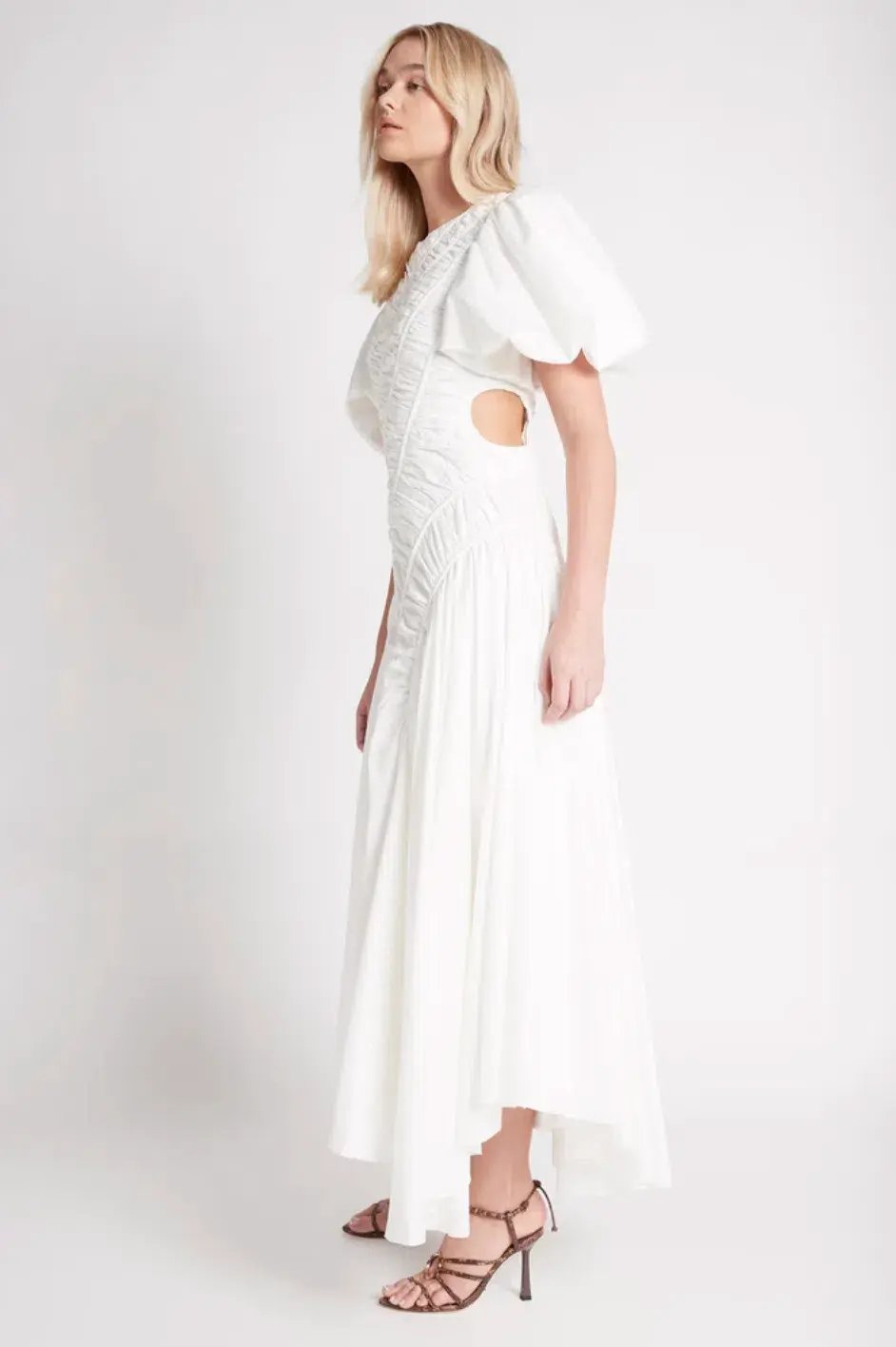 Aje Siren Drawstring Midi Dress in White Ivory Size 6 photo 3