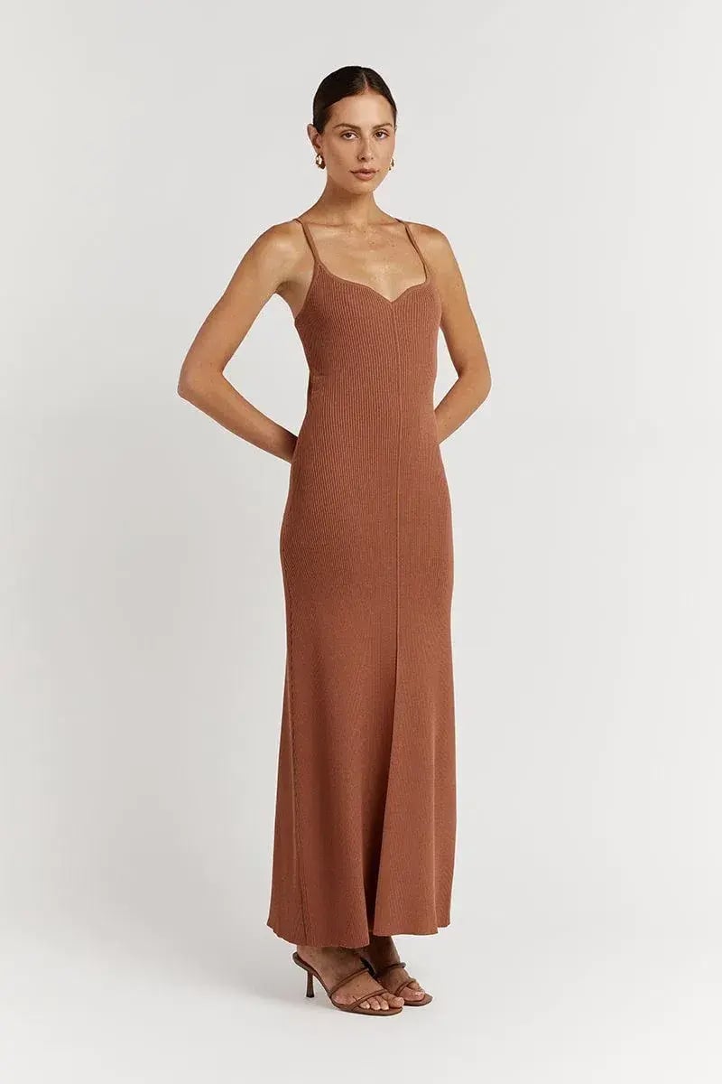 Dissh Koko Sweetheart Clay Knit Dress in Terracotta Brown Size S photo 2