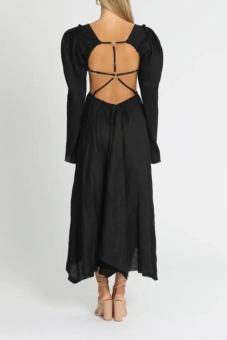 KITX Vital Signs Linen Corset Midi Dress Black Size 12 photo 3