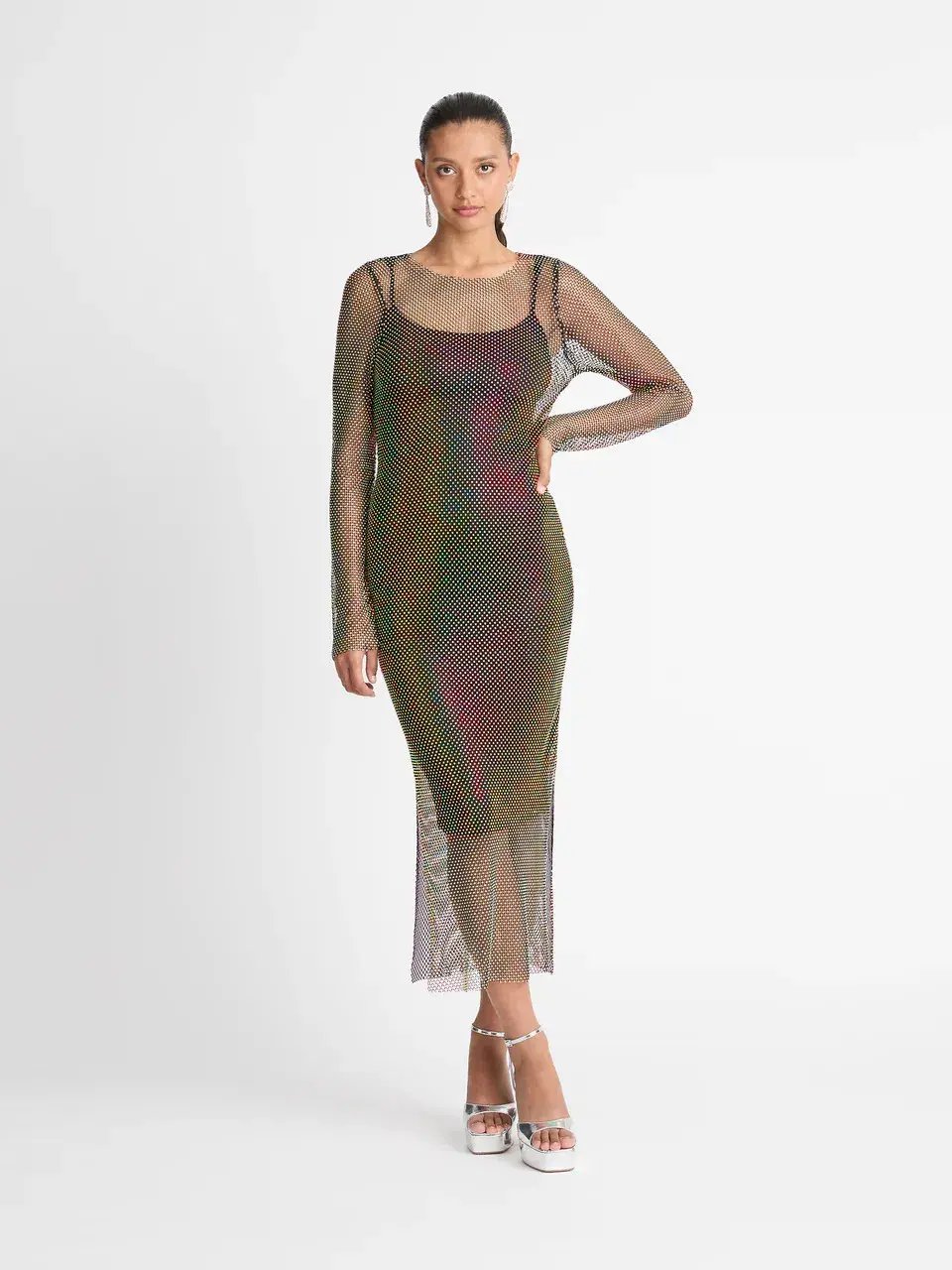 Sheike Crystal Mesh Midi Dress Black Size  AU 16 photo 2