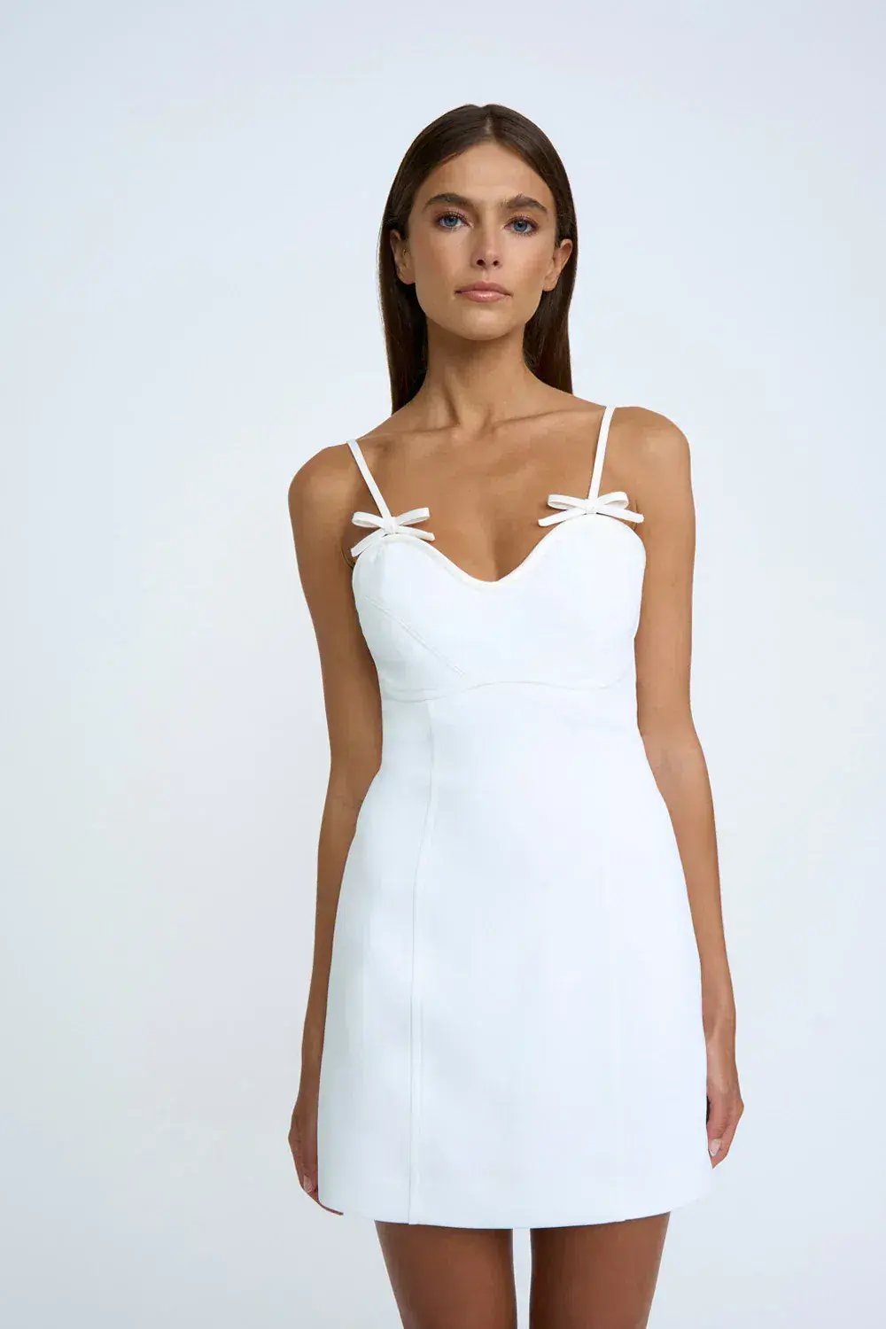 By Johnny Bettina Bow Shift Mini Dress Ivory Size 8 photo 2