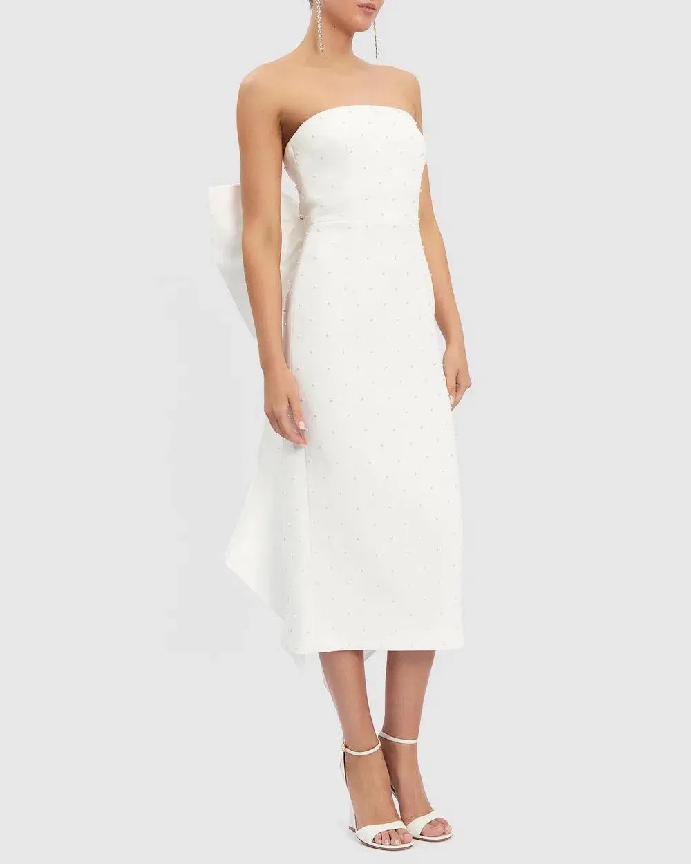 Rebecca Vallance Perle Bow Midi Dress White Size AU 10 photo 2