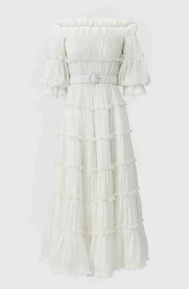 Leo Lin Luminous Silk Linen Dress in White Size AU 12 photo 3