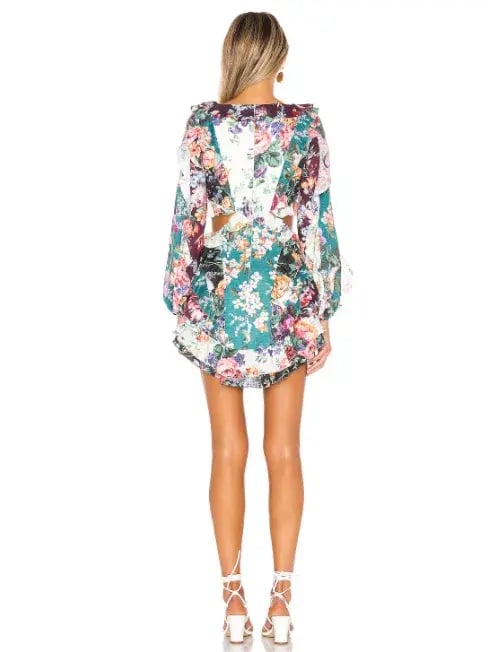 Zimmermann Allia Spliced Short Dress Green Floral Size 0 / AU 8 photo 3